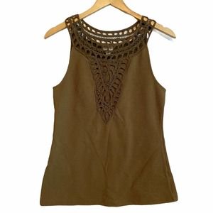 Anthropologie Postmark Aicha Embellished Olive Tank Top Size Small